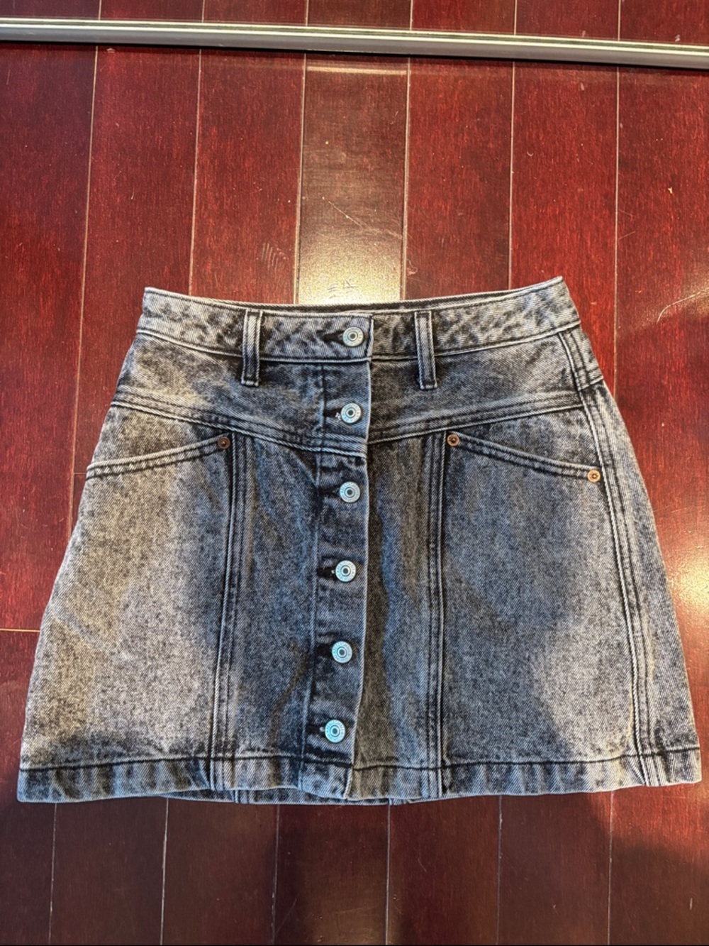 Abercrombie & Fitch Grey Washed Button-Front Mini Skirt